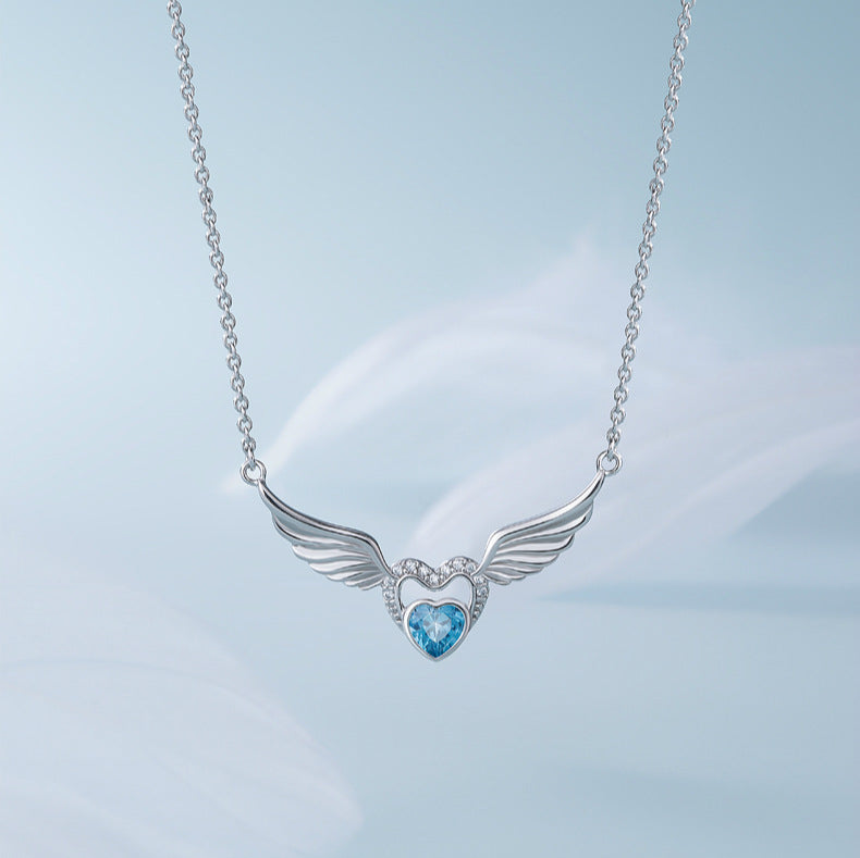 S925 Sterling Silver Angel Wing Necklace Female Clavicle Chain