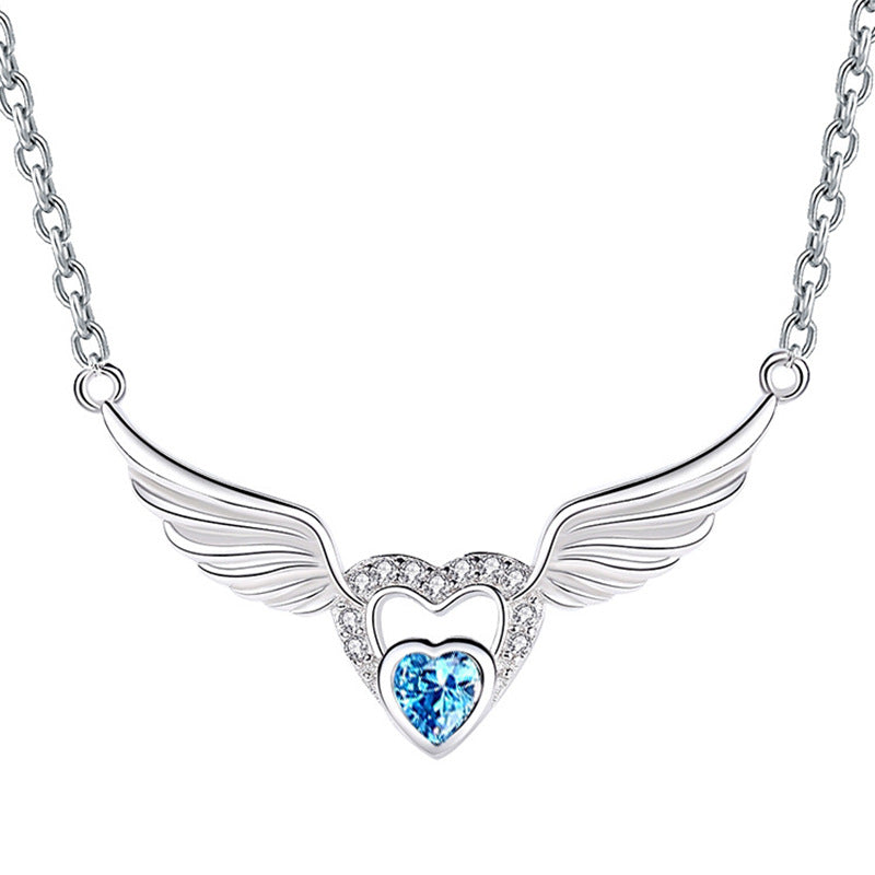 S925 Sterling Silver Angel Wing Necklace Female Clavicle Chain