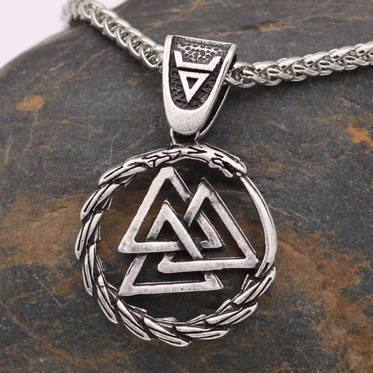 Viking Triangle Knot Dragon Head Necklace European And American Popular Accessories Amulet Animal Pendant