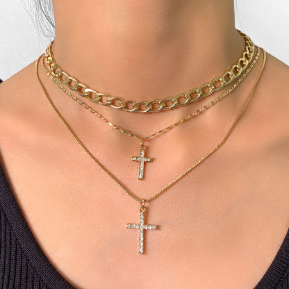 Diamond Cross Pendant Cuban Chain Necklace