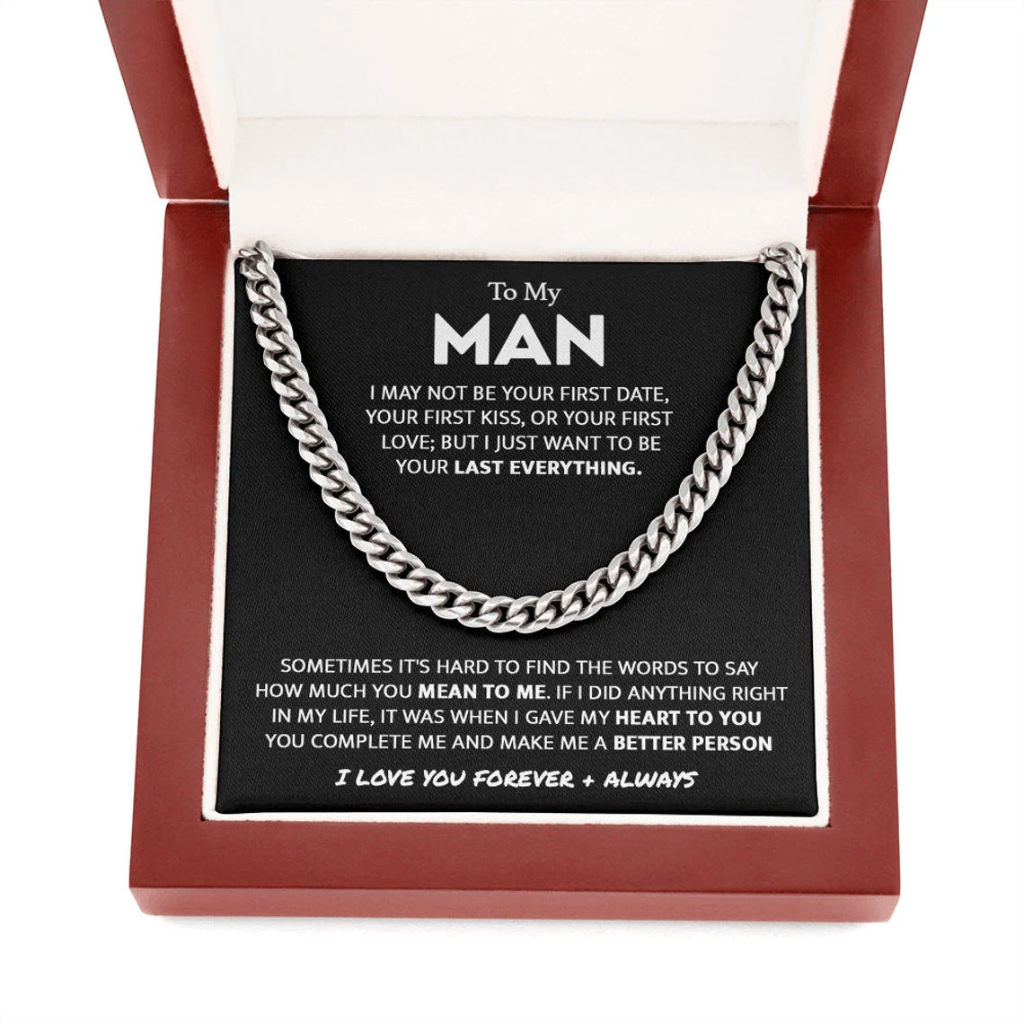 14K Gold Single Round Close Cuban Chain Titanium Steel Necklace With Greeting Card