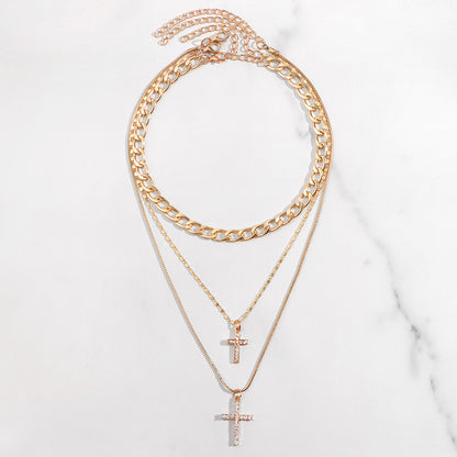 Diamond Cross Pendant Cuban Chain Necklace