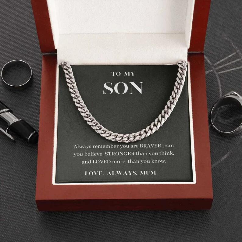 14K Single Circle Dense Chain Cuban Link Chain Male Titanium Steel Necklace Bracelet Gift For Son