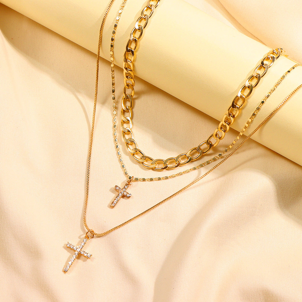 Diamond Cross Pendant Cuban Chain Necklace