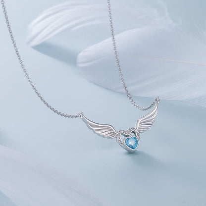 S925 Sterling Silver Angel Wing Necklace Female Clavicle Chain