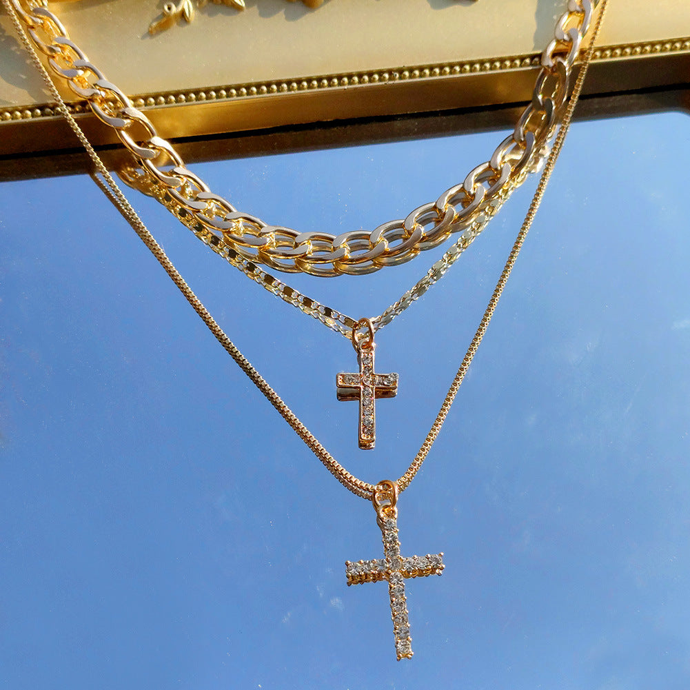 Diamond Cross Pendant Cuban Chain Necklace