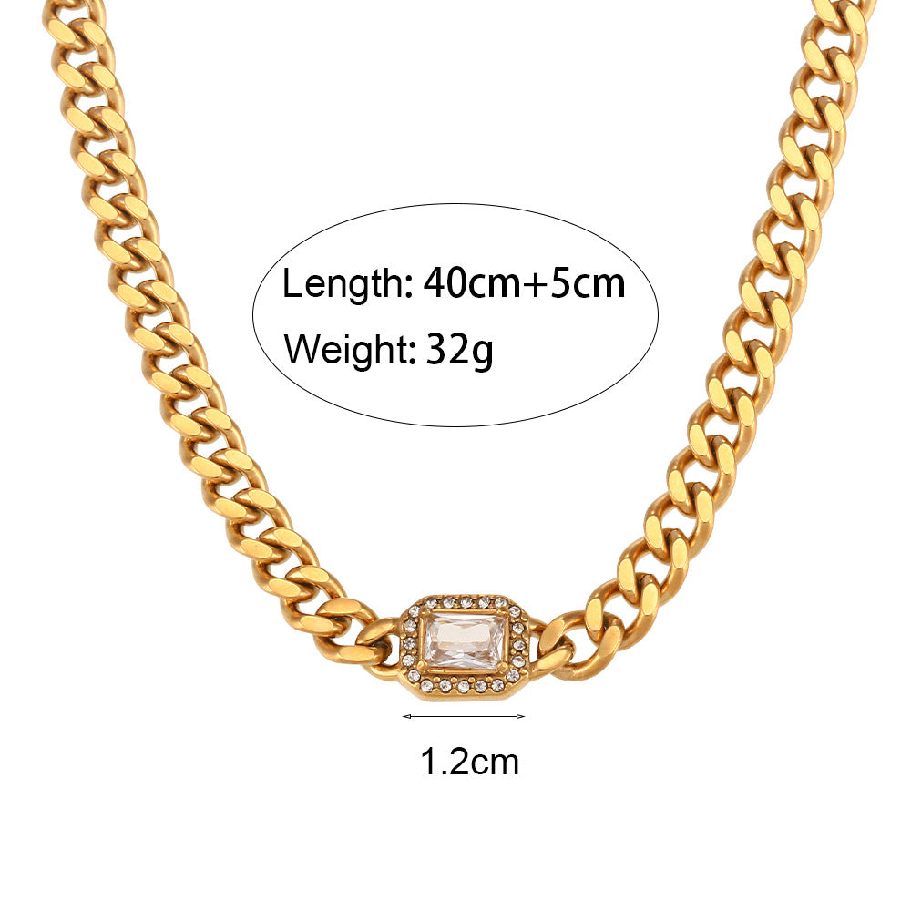 Fashionable All-match Stainless Steel Cuban Link Chain Zircon Bracelet