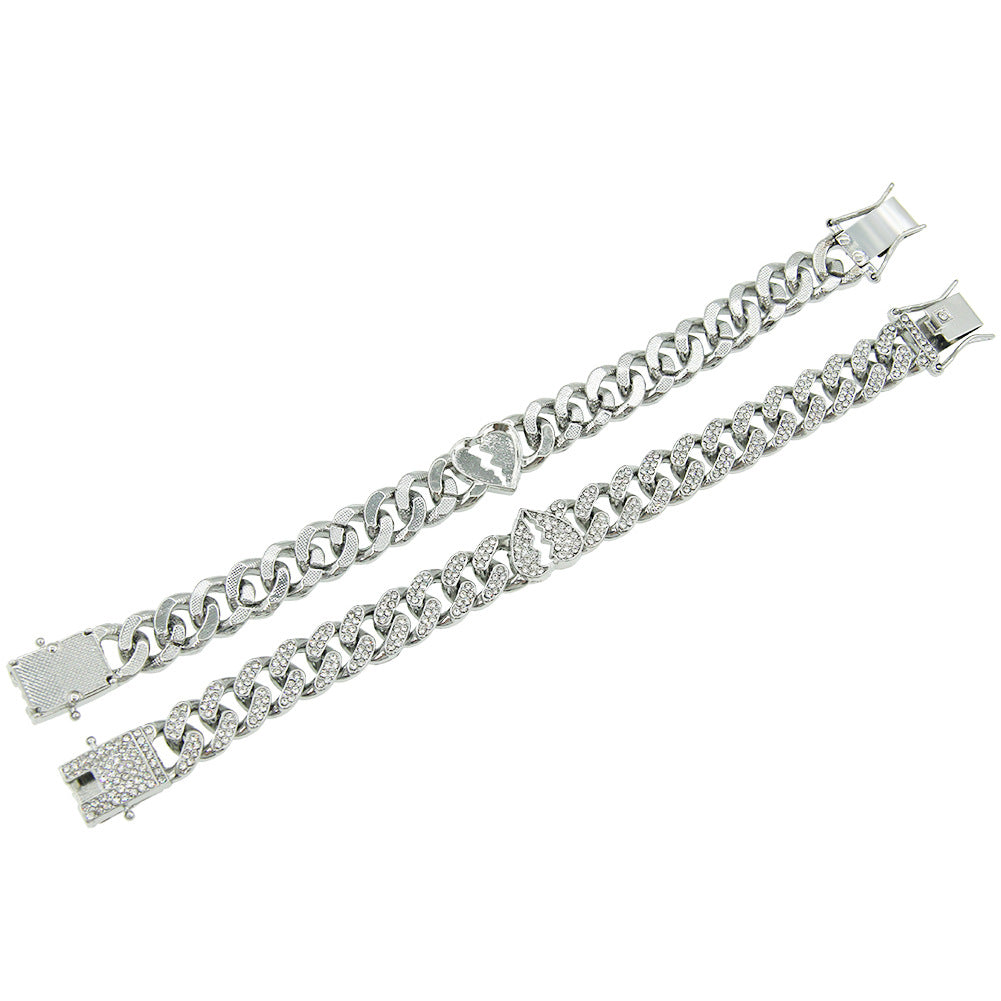 Men's And Women's Diamond Broken Heart Cuban Link Chain Necklace