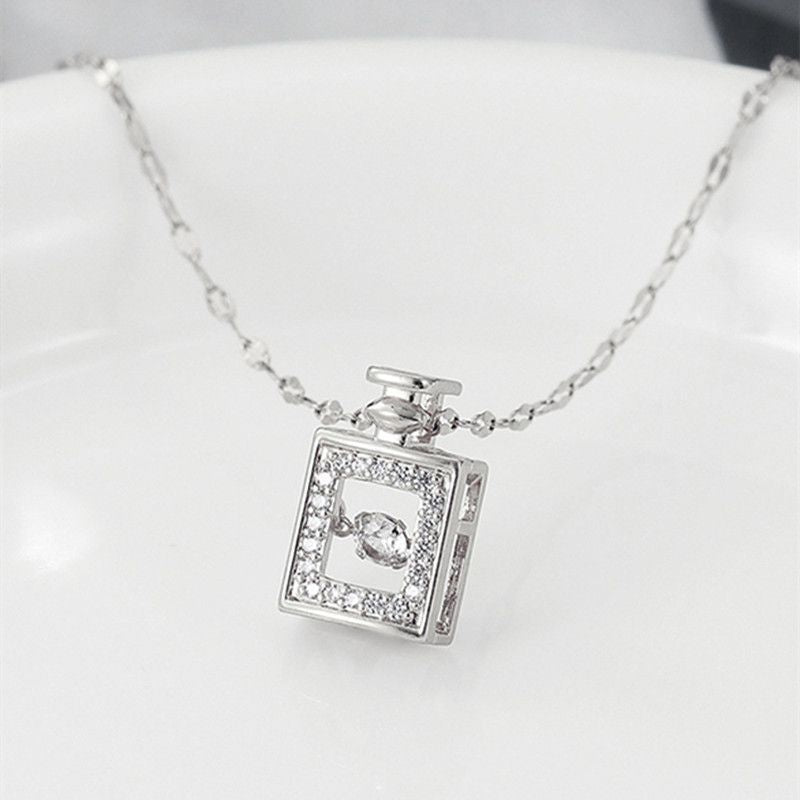 Valentines Day Gift Women's Fashion Simple Full Diamond Perfume Bottle Clavicle Chain Necklace Fashion Jewelry Woman