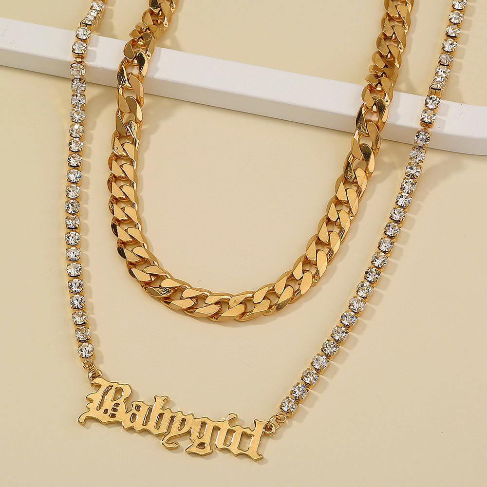 Gothic Lettering Cuban Chain Multiple Necklaces