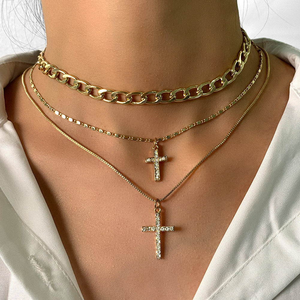 Diamond Cross Pendant Cuban Chain Necklace