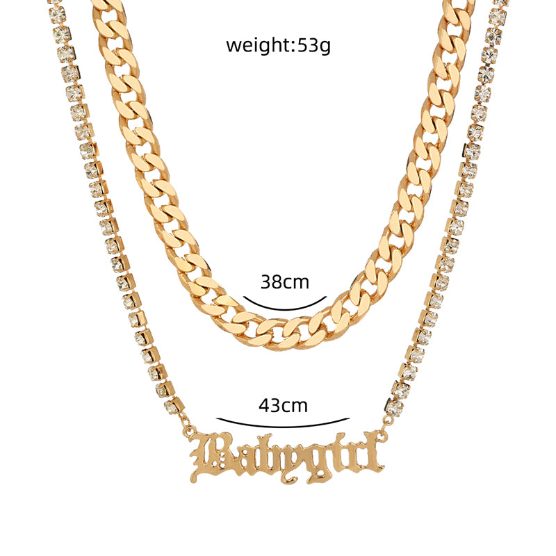 Gothic Lettering Cuban Chain Multiple Necklaces