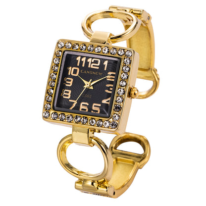 Rhinestone Stainless Steel Bracelet Square Dial