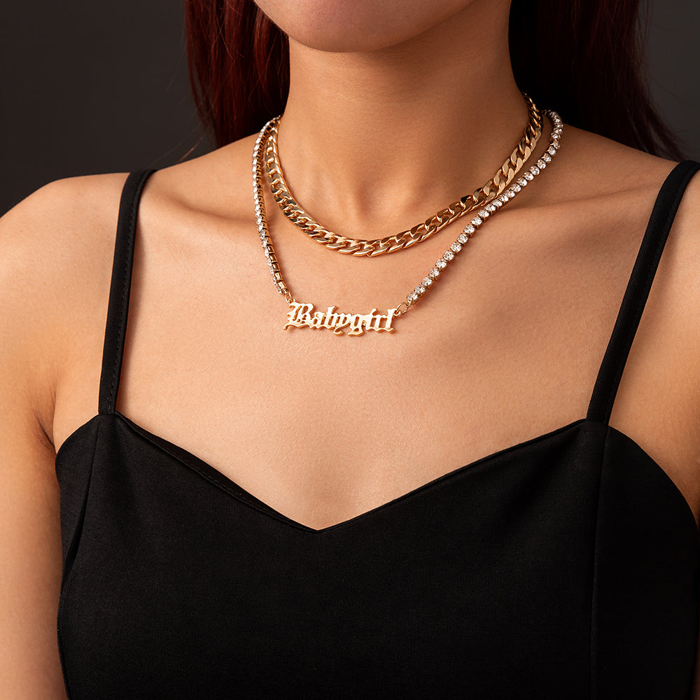 Gothic Lettering Cuban Chain Multiple Necklaces